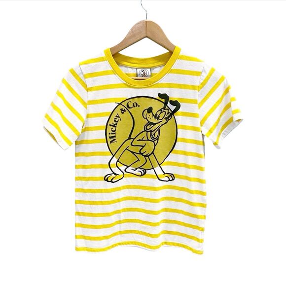 Disney Tops - Disney Mickey & Co. Pluto Dog Yellow & White Striped Crewneck T-Shirt XS